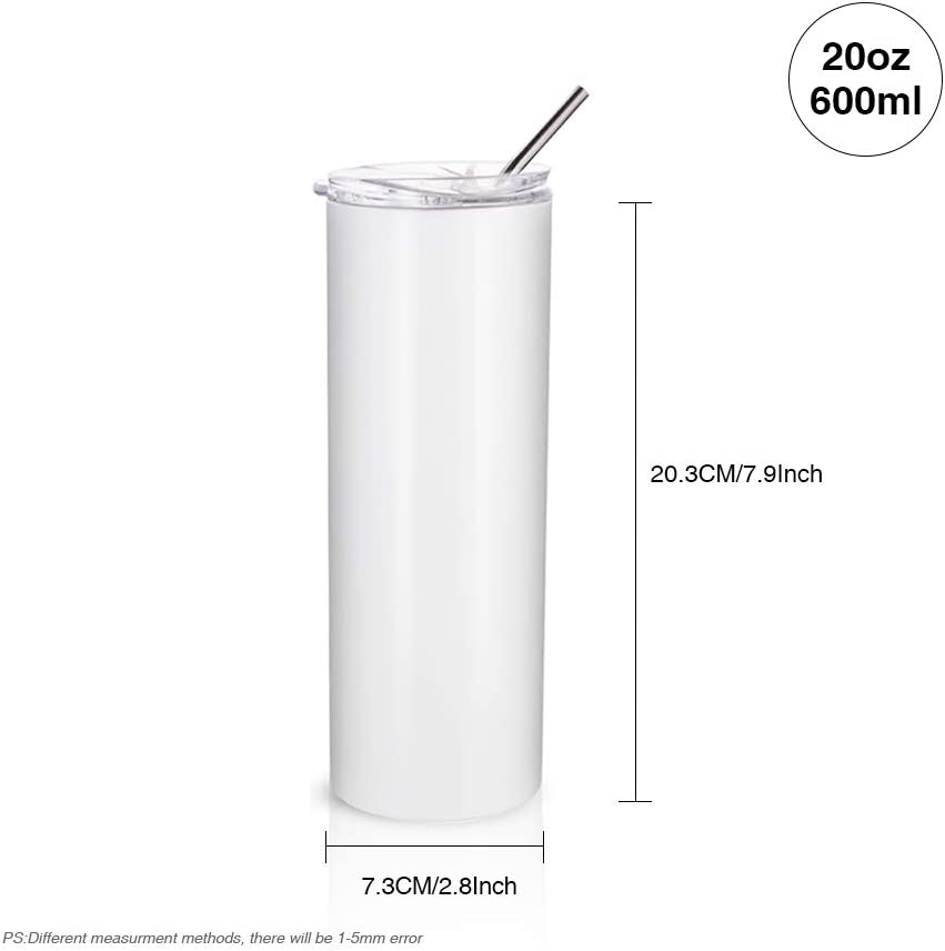 20oz Sublimation Skinny Strainght Tumbler with Stainless Steel Straw