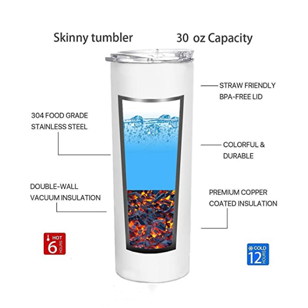 30oz Case (25units)Sublimation Skinny Strainght Tumbler Tumblers Wholesale