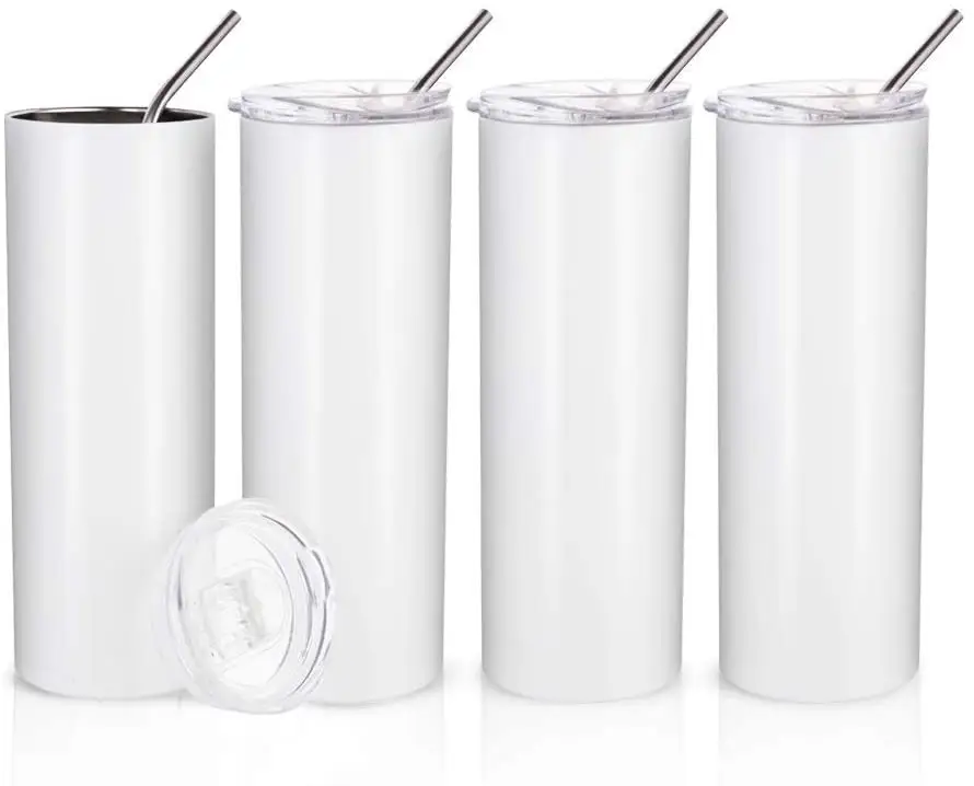 20oz CASE (24/48 UNITS) Sublimation Skinny Strainght Insulated Tumbler Cheap Tumblers with Plastic/Stainless Steel Straw