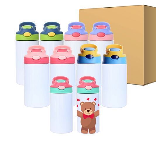 12oz/20oz CASE (25 UNITS) (5pink+5bule+5red+5skybule+5yellow) Kid sublimation Strainght Insulated Tumbler cute sippy cup stainless steel water bottle