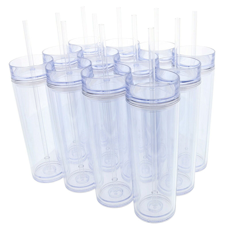 30 pack 16oz Double Wall Acrylic Transparent Straight Skinny Classic Heat Insulation Tight Ball