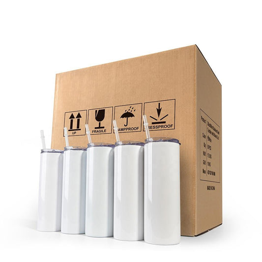20oz CASE (24/48 UNITS) Sublimation Skinny Strainght Insulated Tumbler Cheap Tumblers with Plastic/Stainless Steel Straw