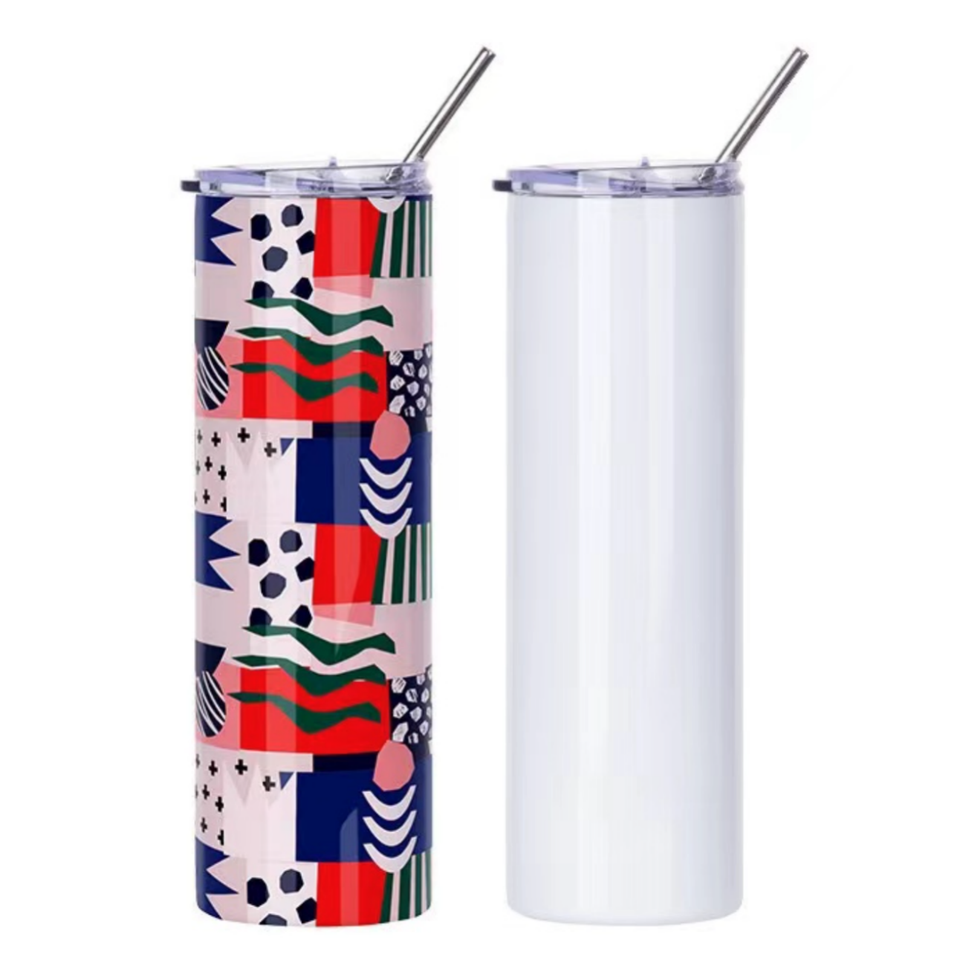 20oz CASE (24/48 UNITS) Sublimation Skinny Strainght Insulated Tumbler Cheap Tumblers with Plastic/Stainless Steel Straw