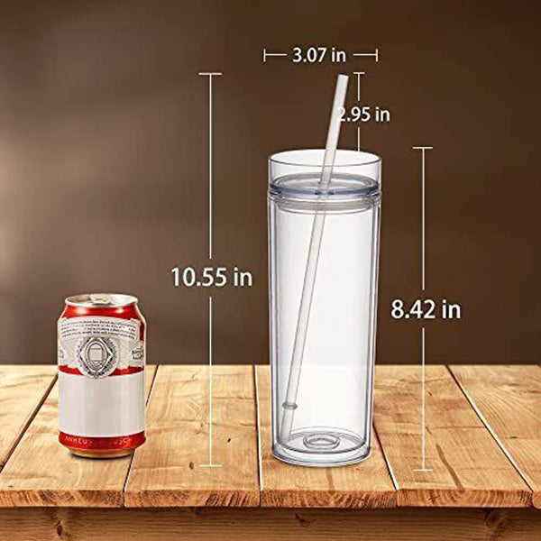 30 pack 16oz Double Wall Acrylic Transparent Straight Skinny Classic Heat Insulation Tight Ball