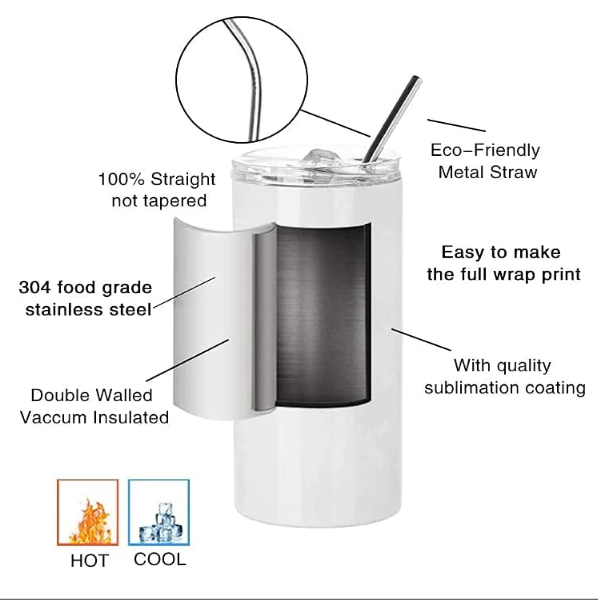 15oz CASE (30 UNITS) Sublimation straight skinny tumbler