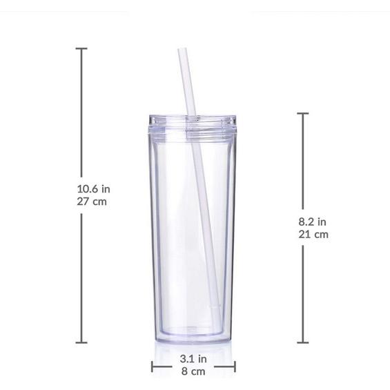 30 pack 16oz Double Wall Acrylic Transparent Straight Skinny Classic Heat Insulation Tight Ball